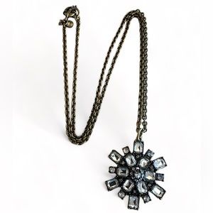 J. Crew Antique Bronze Tone Clear Rhinestone Starburst Pendant Necklace